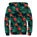 Hawaiian Tropical Flowers Pattern Print Sherpa Lined Zip Up Hoodie