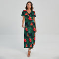 Hawaiian Tropical Flowers Pattern Print Short Sleeve Maxi Dress