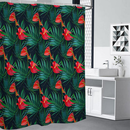 Hawaiian Tropical Flowers Pattern Print Shower Curtain