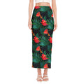 Hawaiian Tropical Flowers Pattern Print Side Slit Maxi Skirt