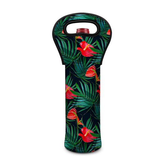 Hawaiian Tropical Flowers Pattern Print Single Neoprene Wine Tote
