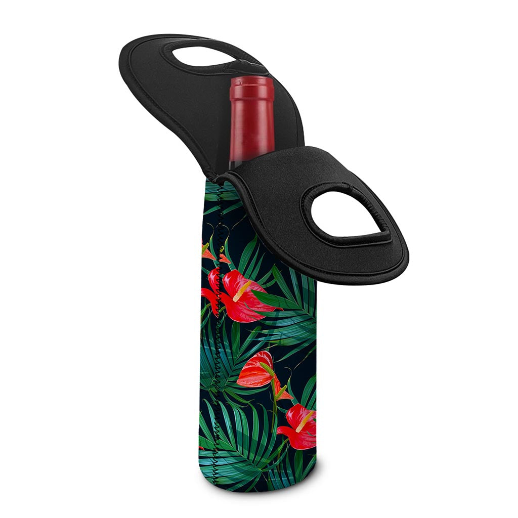 Hawaiian Tropical Flowers Pattern Print Single Neoprene Wine Tote
