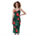 Hawaiian Tropical Flowers Pattern Print Slim Fit Midi Cami Dress