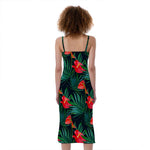 Hawaiian Tropical Flowers Pattern Print Slim Fit Midi Cami Dress