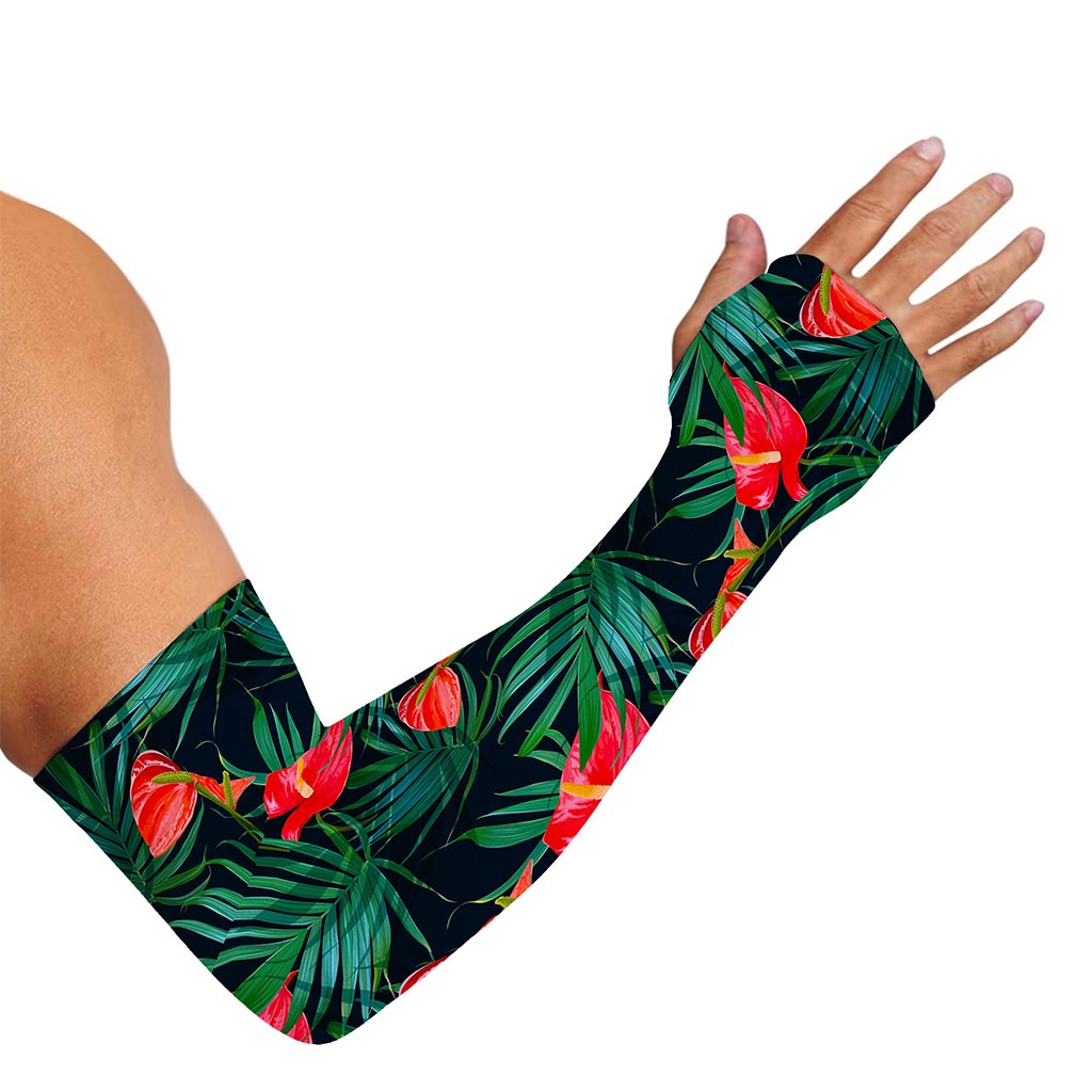 Hawaiian Tropical Flowers Pattern Print Sun Protection Arm Sleeves