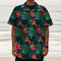 Hawaiian Tropical Flowers Pattern Print Textured Short Sleeve Shirt