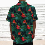 Hawaiian Tropical Flowers Pattern Print Textured Short Sleeve Shirt