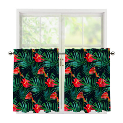 Hawaiian Tropical Flowers Pattern Print Tier Curtains