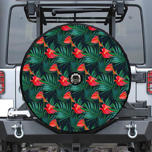Hawaiian Tropical Flowers Pattern Print Tire Cover With Camera Hole