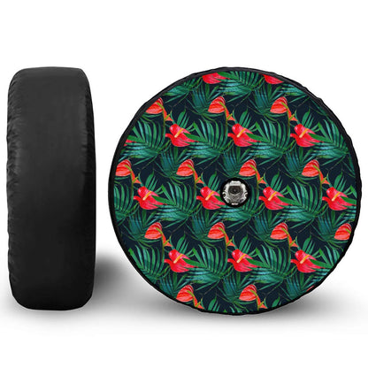 Hawaiian Tropical Flowers Pattern Print Tire Cover With Camera Hole