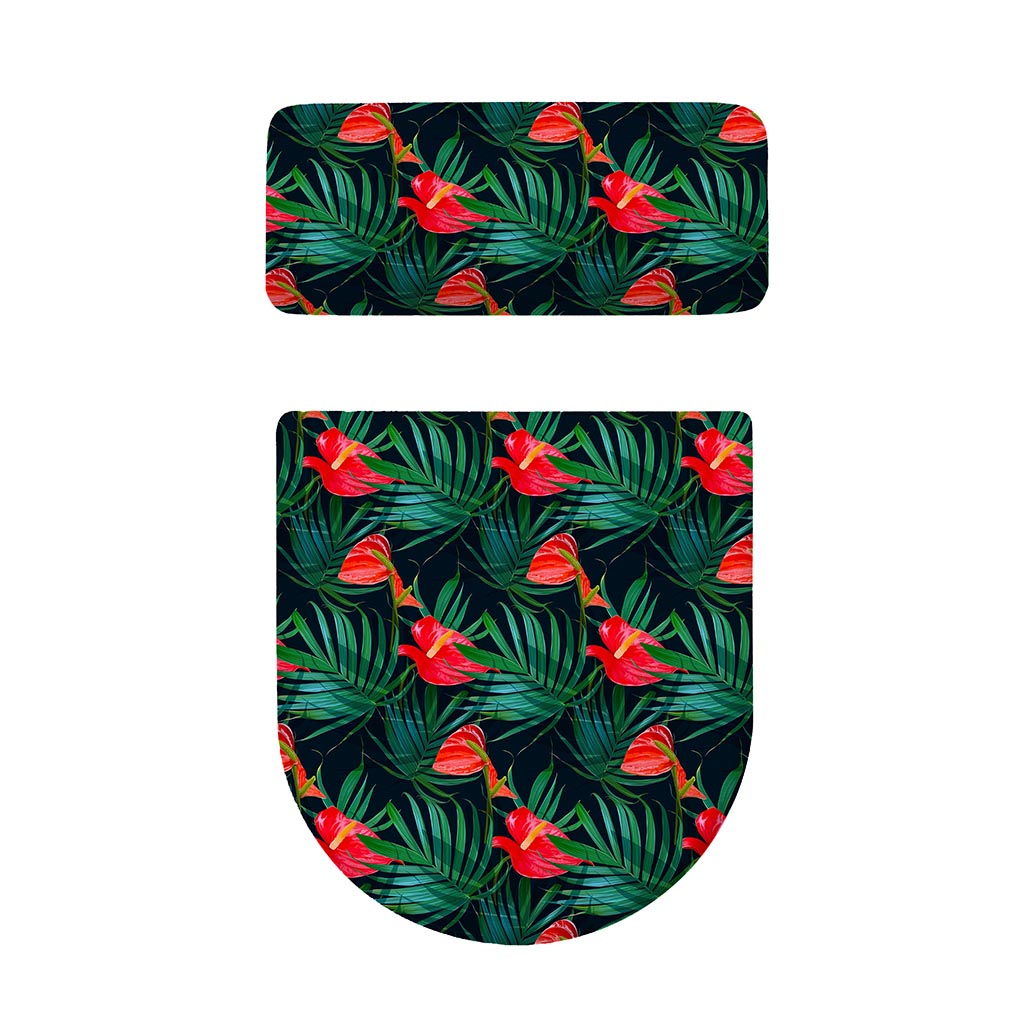 Hawaiian Tropical Flowers Pattern Print Toilet Lid And Tank Cover Set