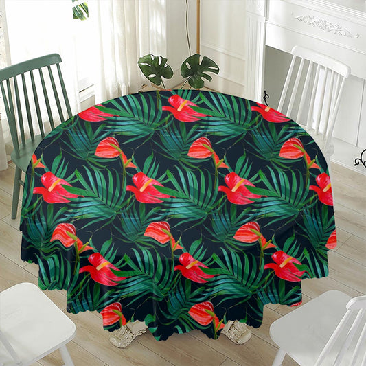 Hawaiian Tropical Flowers Pattern Print Waterproof Round Tablecloth