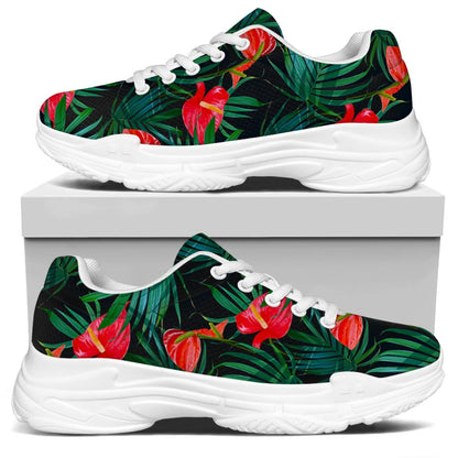 Hawaiian Tropical Flowers Pattern Print White Chunky Shoes