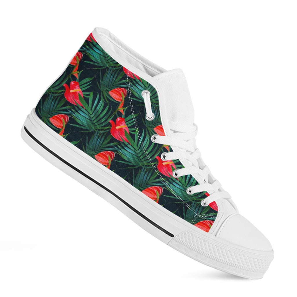 Hawaiian Tropical Flowers Pattern Print White High Top Sneakers