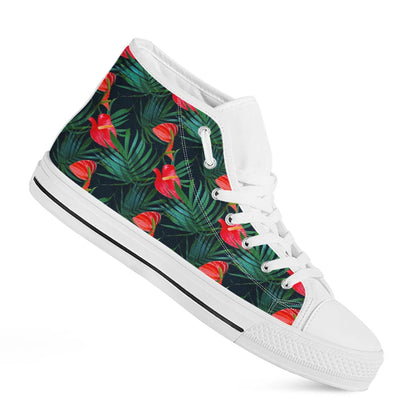 Hawaiian Tropical Flowers Pattern Print White High Top Sneakers