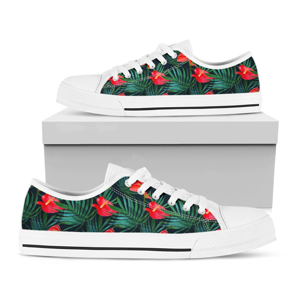 Hawaiian Tropical Flowers Pattern Print White Low Top Sneakers