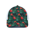 Hawaiian Tropical Flowers Pattern Print White Mesh Trucker Hat
