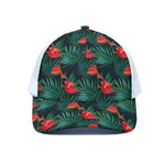 Hawaiian Tropical Flowers Pattern Print White Mesh Trucker Cap