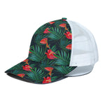 Hawaiian Tropical Flowers Pattern Print White Mesh Trucker Cap