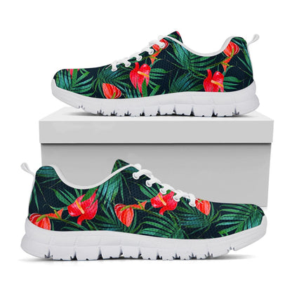 Hawaiian Tropical Flowers Pattern Print White Running Shoes