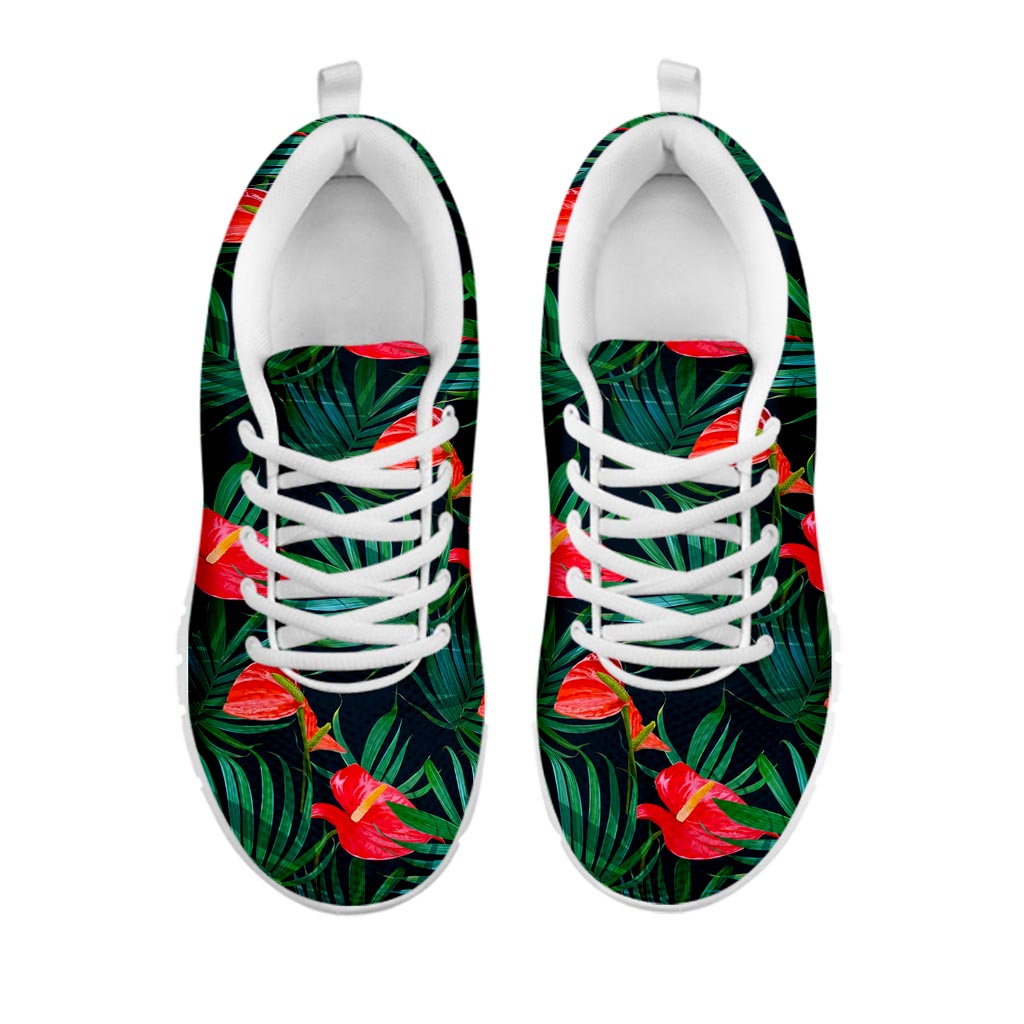 Hawaiian Tropical Flowers Pattern Print White Running Shoes