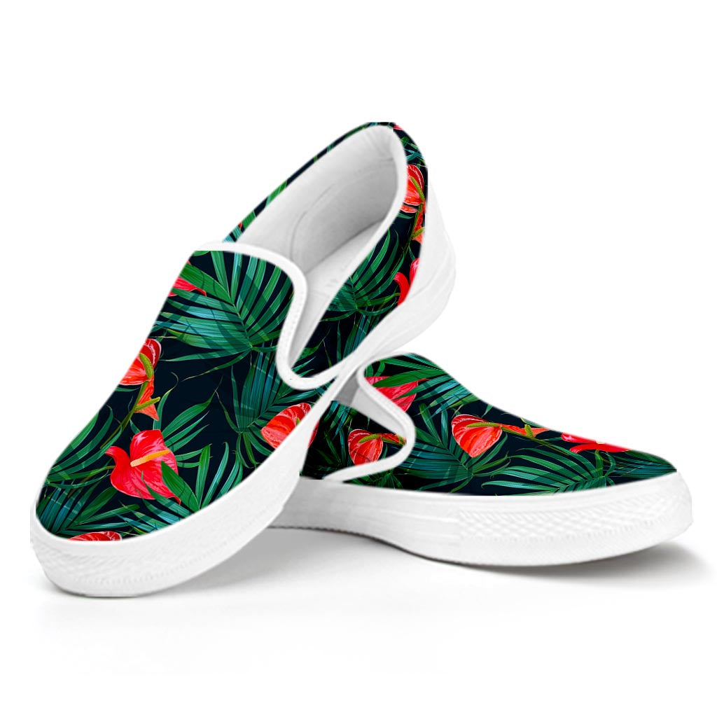 Hawaiian Tropical Flowers Pattern Print White Slip On Sneakers