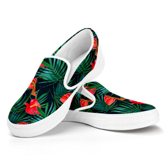Hawaiian Tropical Flowers Pattern Print White Slip On Sneakers
