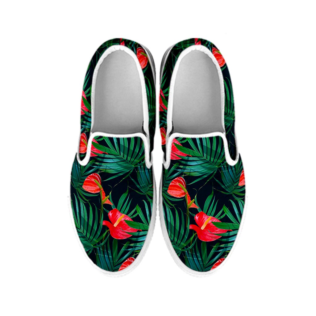 Hawaiian Tropical Flowers Pattern Print White Slip On Sneakers