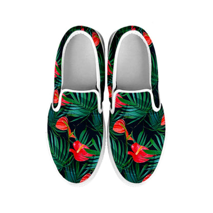 Hawaiian Tropical Flowers Pattern Print White Slip On Sneakers