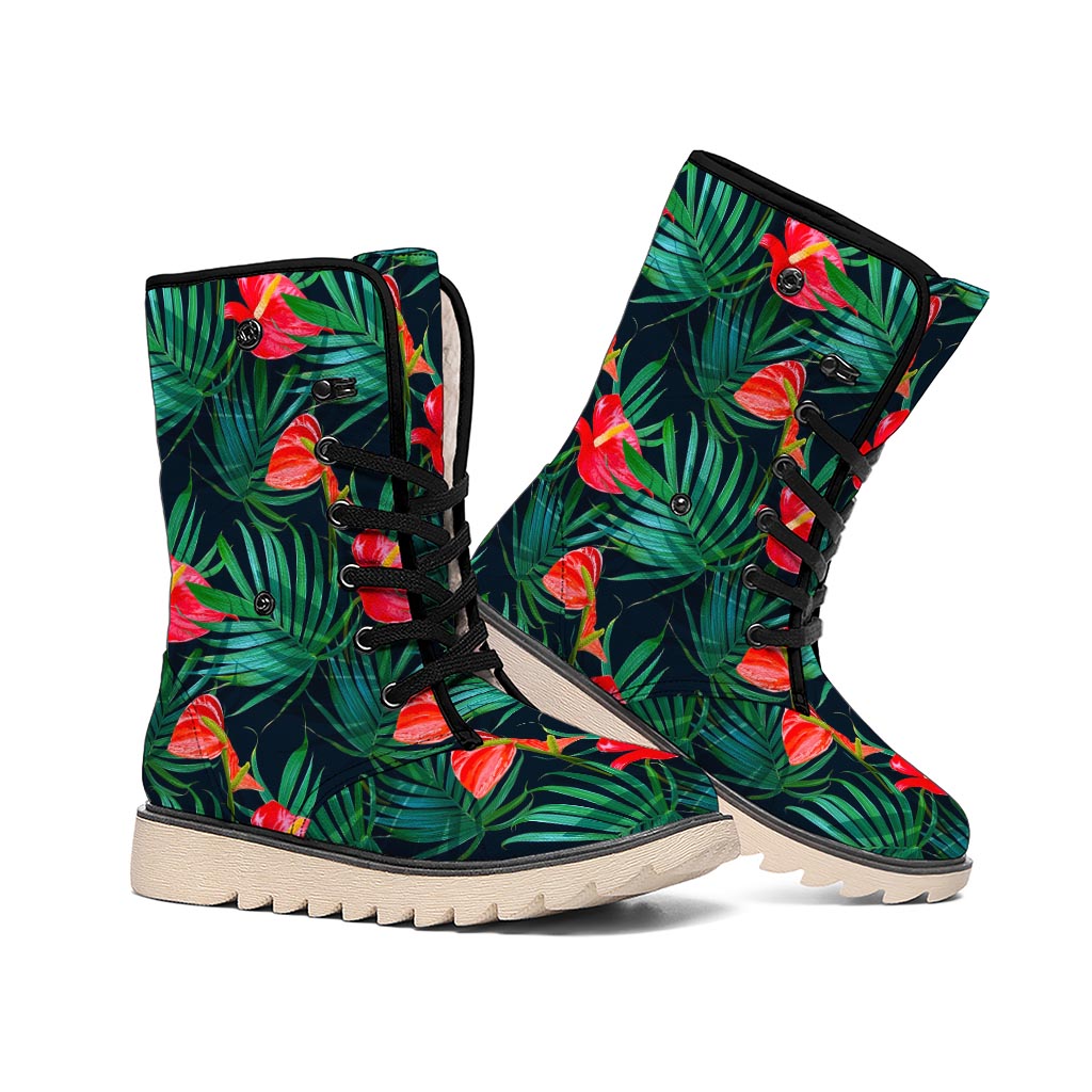 Hawaiian Tropical Flowers Pattern Print Winter Boots