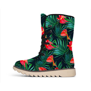 Hawaiian Tropical Flowers Pattern Print Winter Boots