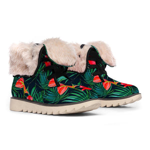 Hawaiian Tropical Flowers Pattern Print Winter Boots