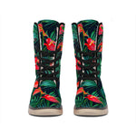 Hawaiian Tropical Flowers Pattern Print Winter Boots