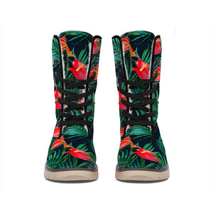 Hawaiian Tropical Flowers Pattern Print Winter Boots