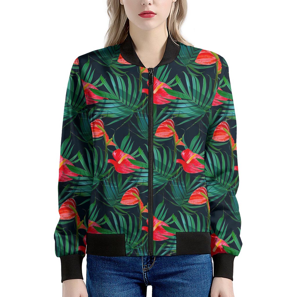 Hawaiian Tropical Flowers Pattern Print Women's Bomber Jacket