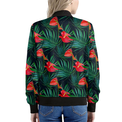 Hawaiian Tropical Flowers Pattern Print Women's Bomber Jacket