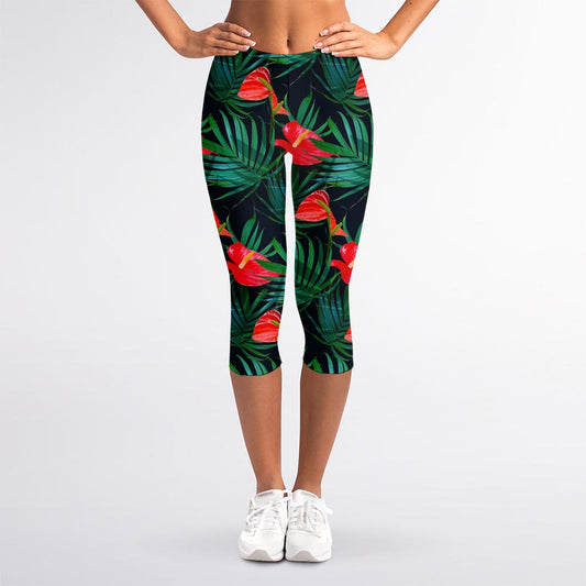 Hawaiian Tropical Flowers Pattern Print Women's Capri Leggings