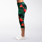 Hawaiian Tropical Flowers Pattern Print Women's Capri Leggings