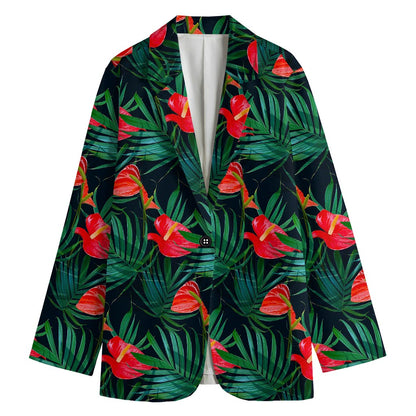 Hawaiian Tropical Flowers Pattern Print Women's Cotton Blazer
