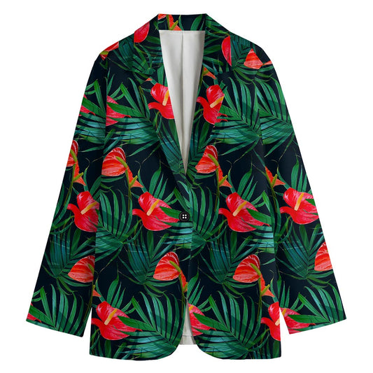 Hawaiian Tropical Flowers Pattern Print Women's Cotton Blazer