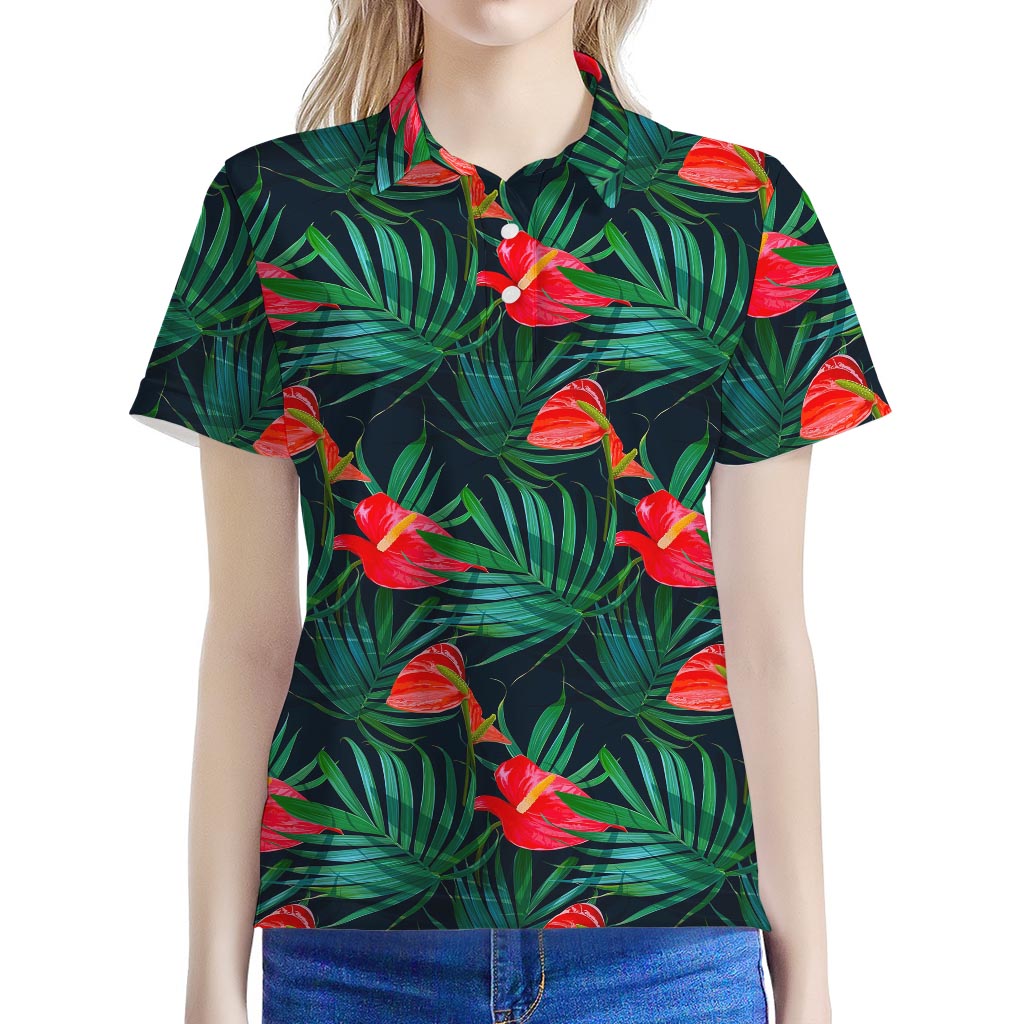Hawaiian Tropical Flowers Pattern Print Women's Polo Shirt