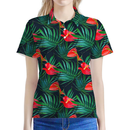 Hawaiian Tropical Flowers Pattern Print Women's Polo Shirt