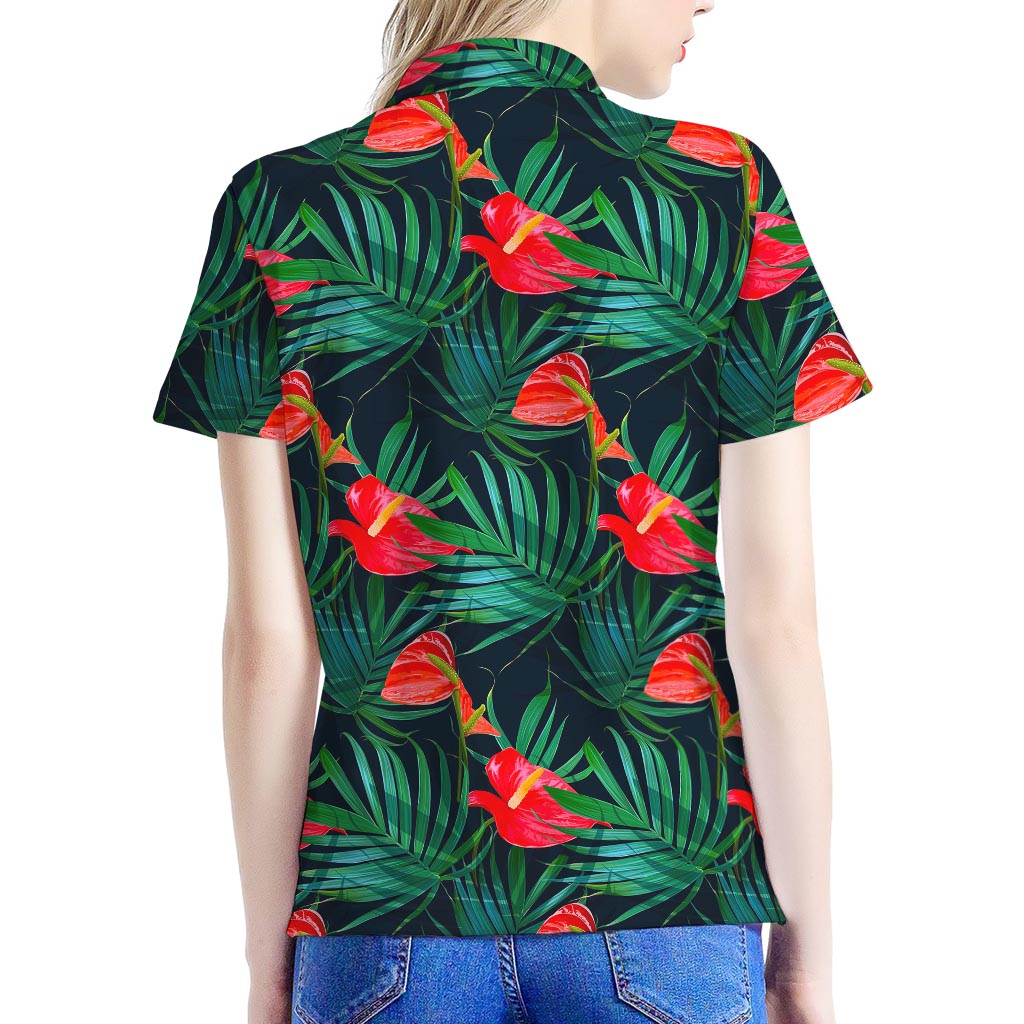 Hawaiian Tropical Flowers Pattern Print Women's Polo Shirt