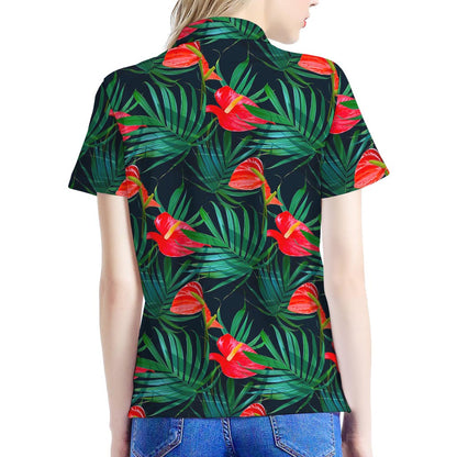 Hawaiian Tropical Flowers Pattern Print Women's Polo Shirt