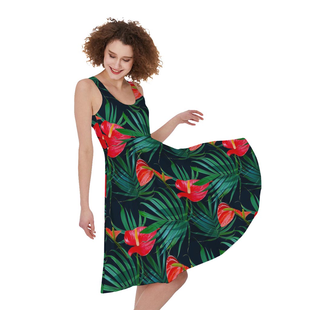 Hawaiian Tropical Flowers Pattern Print Women's Sleeveless Dress