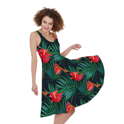 Hawaiian Tropical Flowers Pattern Print Women's Sleeveless Dress