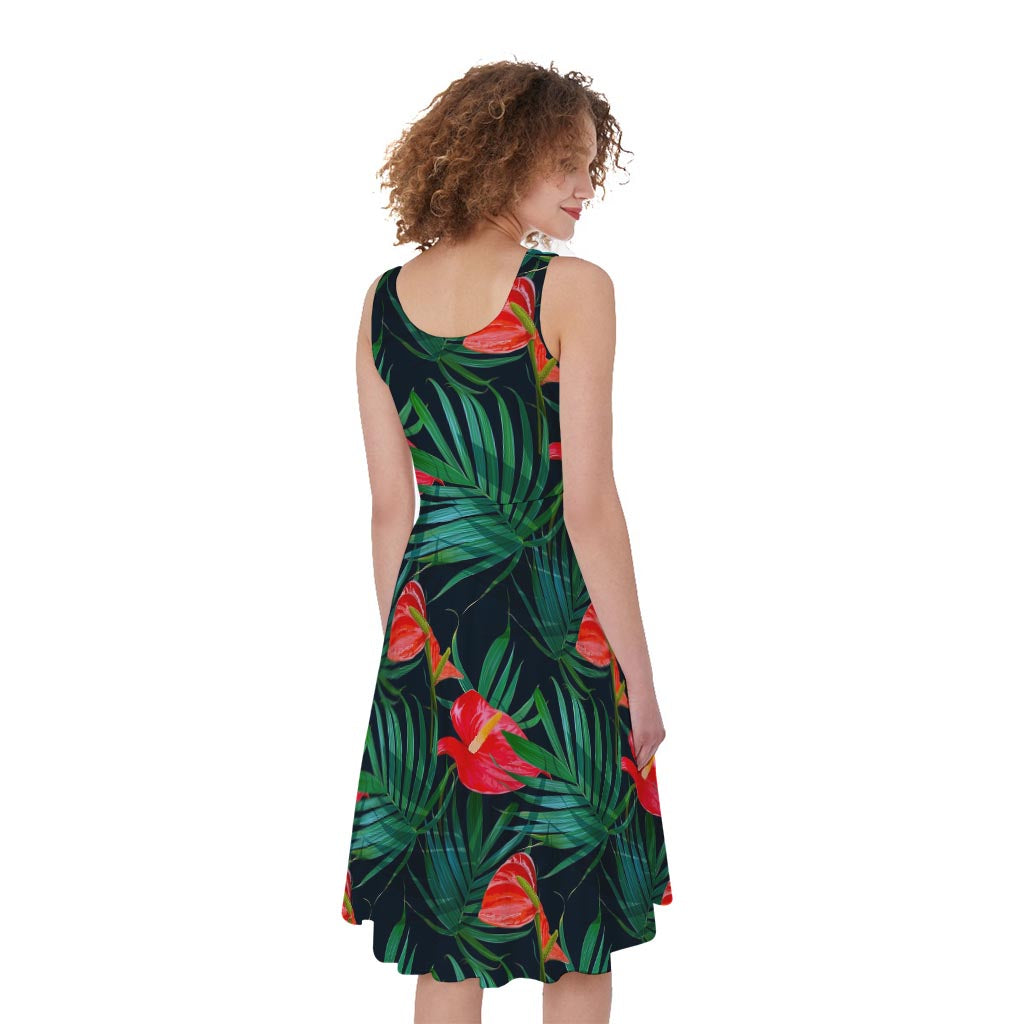 Hawaiian Tropical Flowers Pattern Print Women's Sleeveless Dress