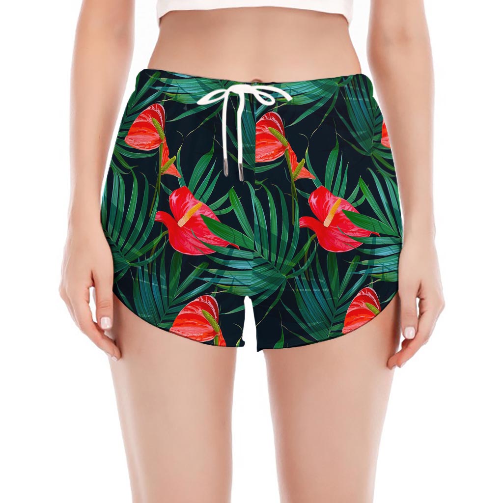 Hawaiian Tropical Flowers Pattern Print Women's Split Running Shorts
