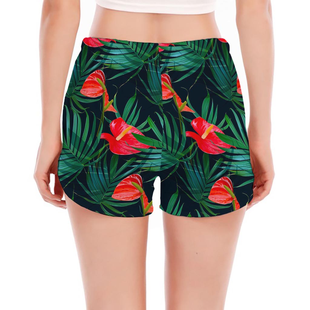 Hawaiian Tropical Flowers Pattern Print Women's Split Running Shorts