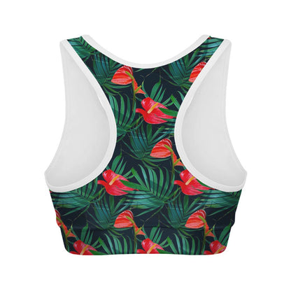 Hawaiian Tropical Flowers Pattern Print Women's Sports Bra